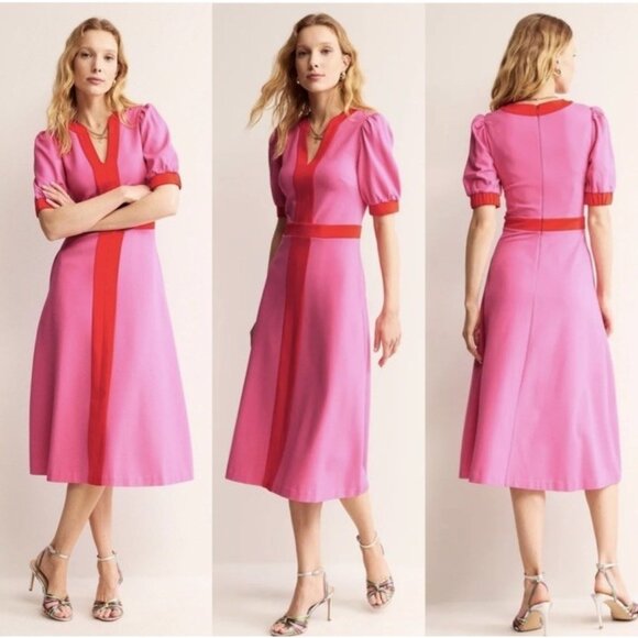 Boden Dresses & Skirts - BODEN Petra Ponte Dress Sangria Sunset Color Block Sz 2 NEW Pink Midi